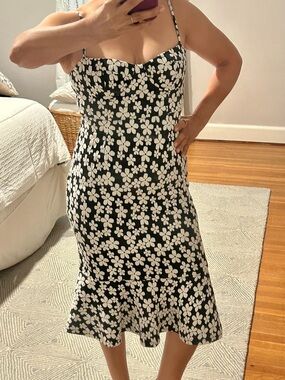 Anthropologie Black and White Floral Slip Midi Dress